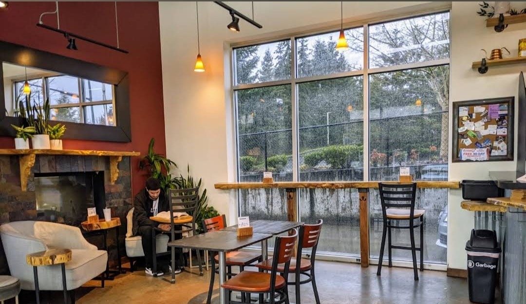 Urban City Coffee lounge interior with fireplace